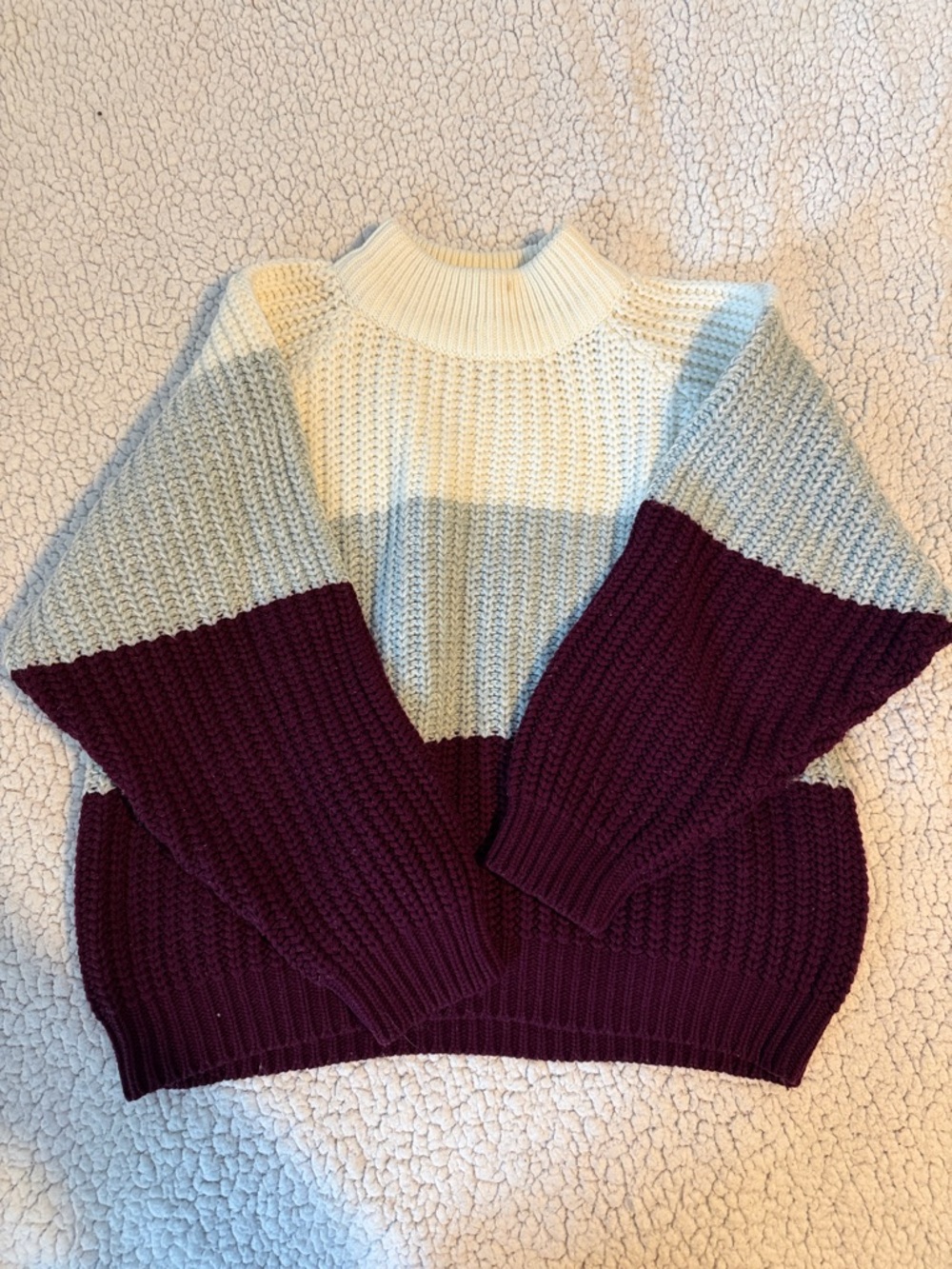 Women’s Colorblock Knit Sweater - Cream, Light Blue & Plum